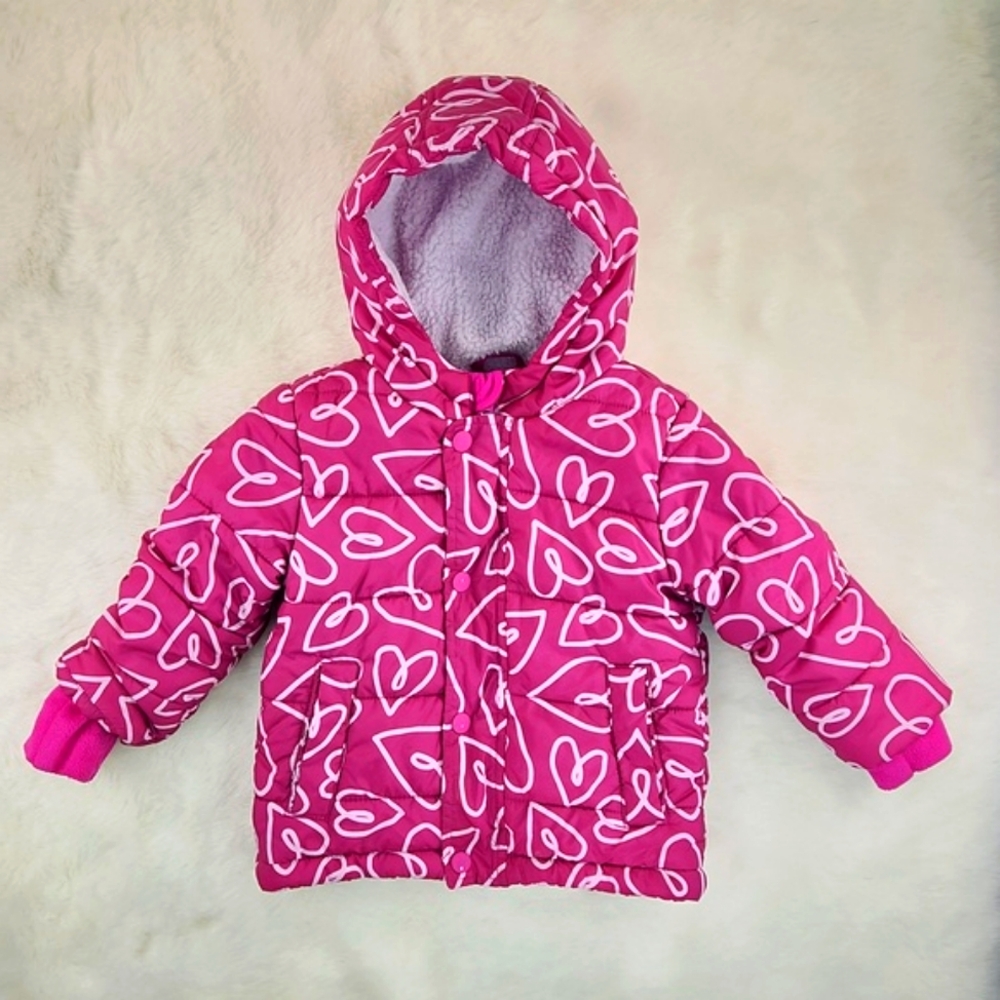 Cat & Jack puffer quilted snow jacket 18 Months Clean EUC Hearts pattern w/ hood